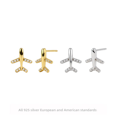 1 Pair Simple Style Airplane Plating Inlay Sterling Silver Zircon Ear Studs