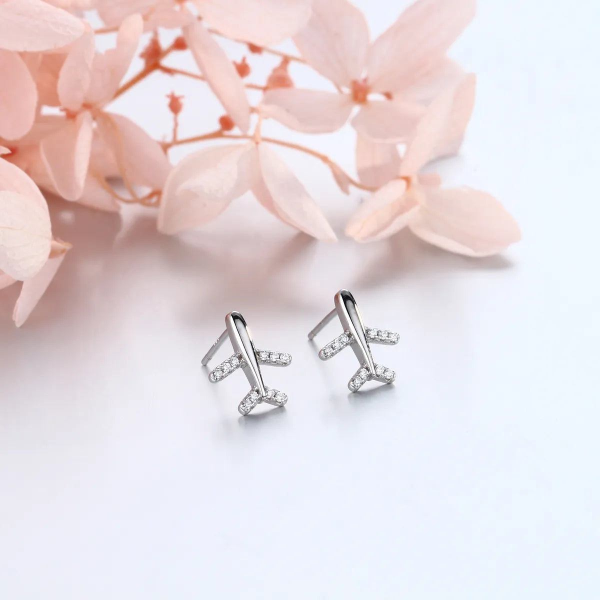 1 Pair Simple Style Airplane Plating Inlay Sterling Silver Zircon Ear Studs