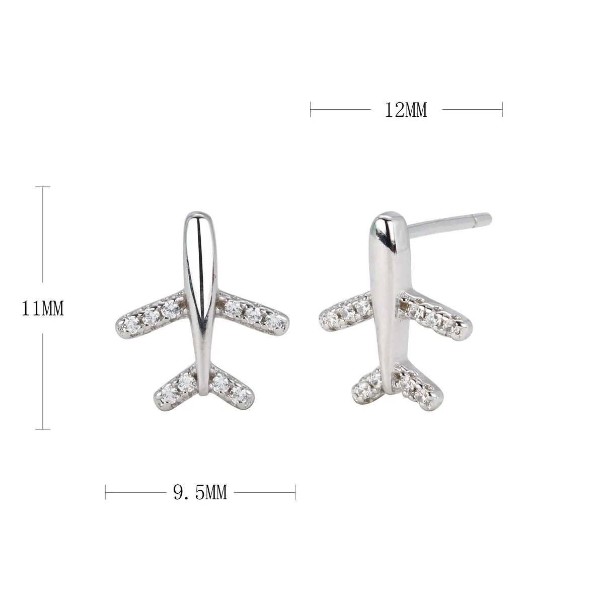 1 Pair Simple Style Airplane Plating Inlay Sterling Silver Zircon Ear Studs