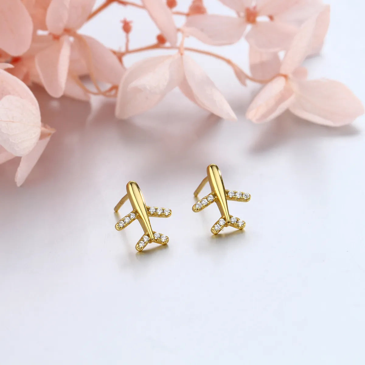 1 Pair Simple Style Airplane Plating Inlay Sterling Silver Zircon Ear Studs