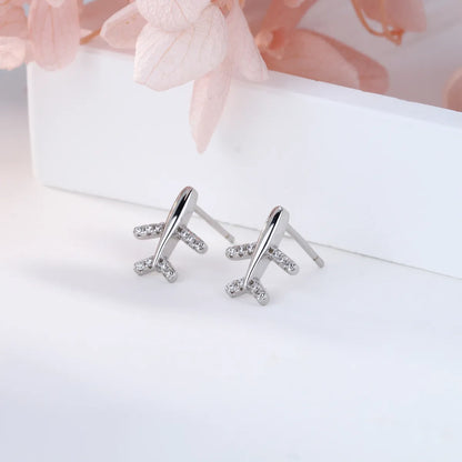 1 Pair Simple Style Airplane Plating Inlay Sterling Silver Zircon Ear Studs