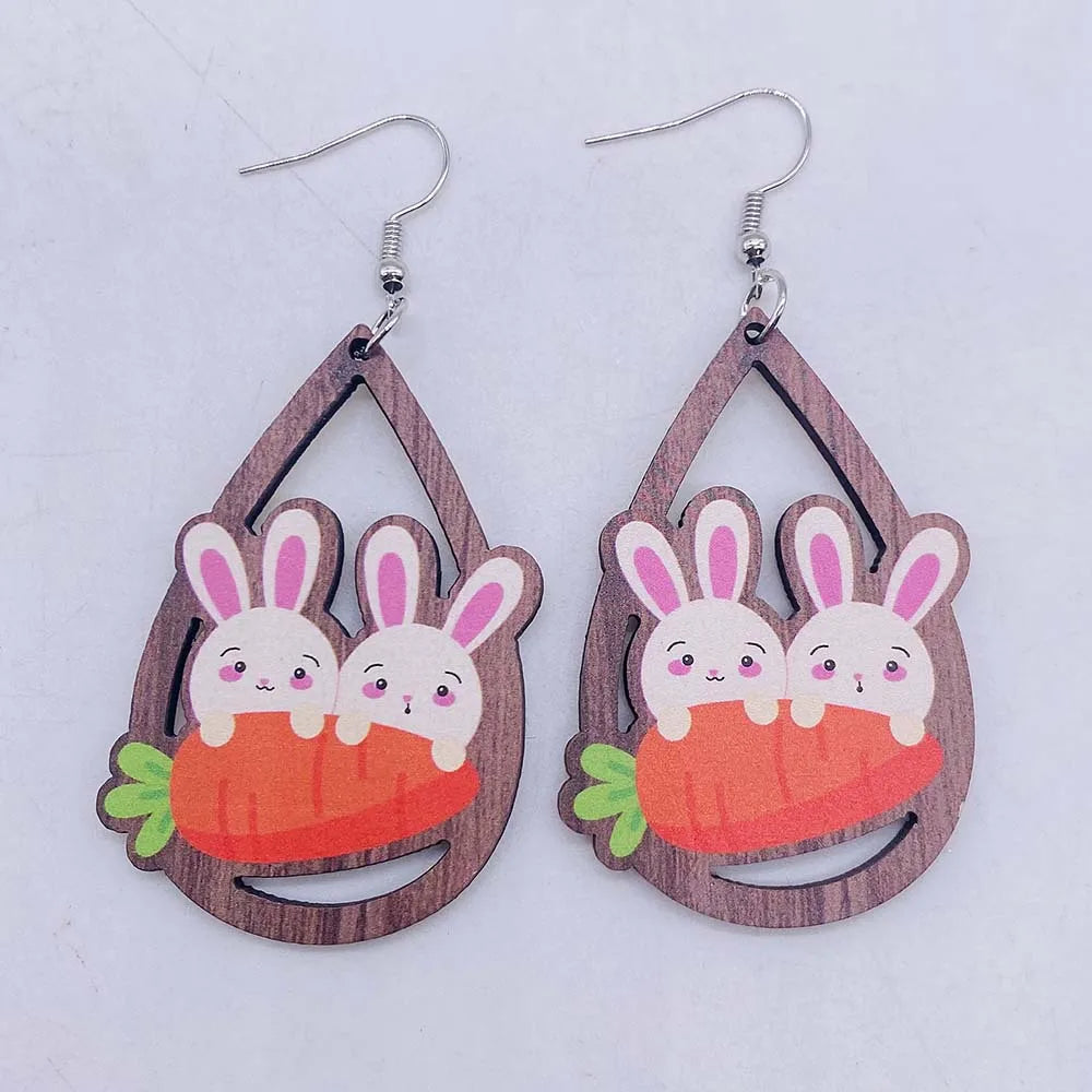 1 Pair Simple Style Animal Cartoon Character Water Droplets Wood Drop Earrings