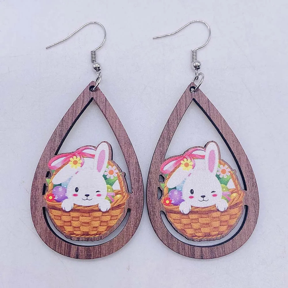 1 Pair Simple Style Animal Cartoon Character Water Droplets Wood Drop Earrings