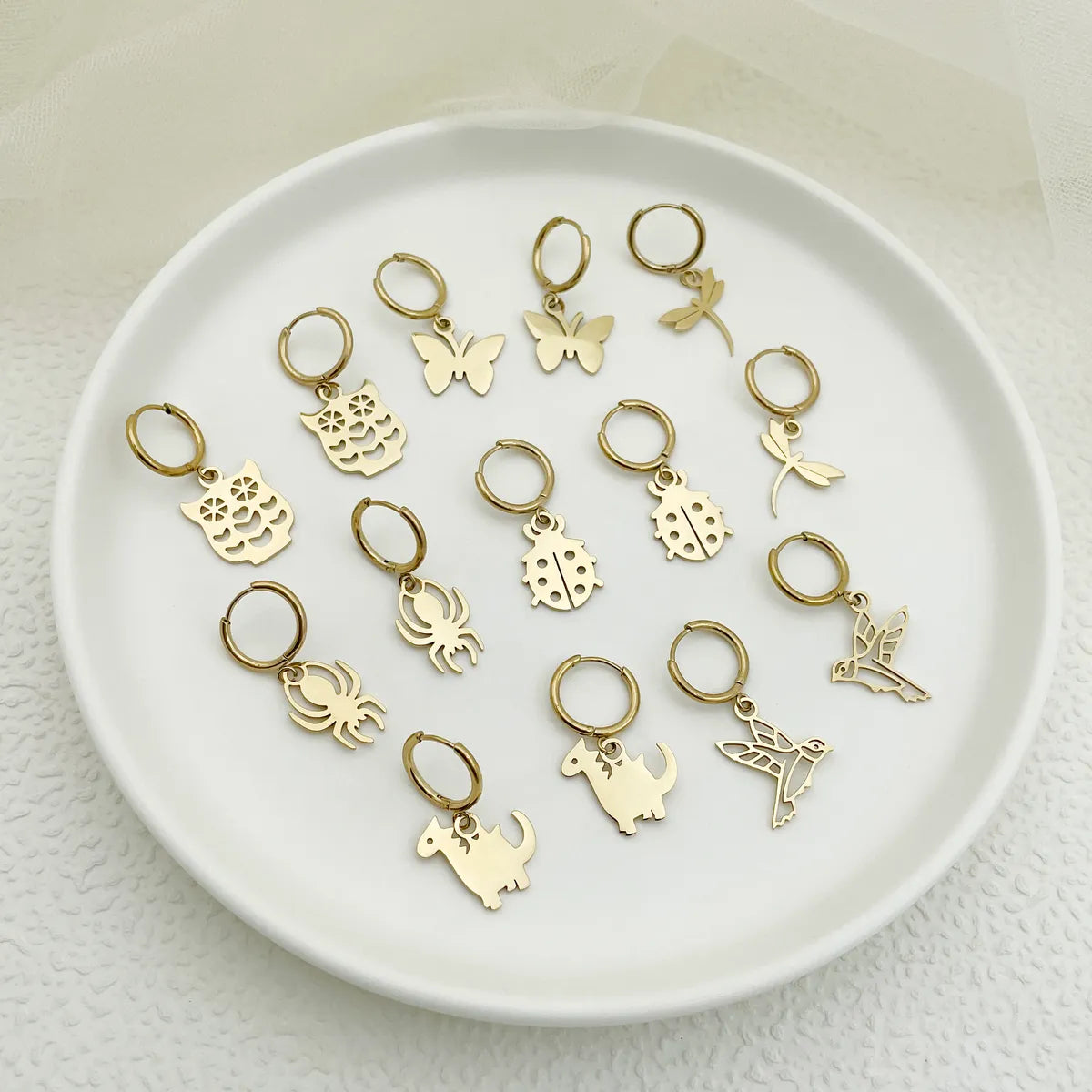 1 Pair Simple Style Animal Cross Airplane Plating Stainless Steel 14k Gold Plated Earrings