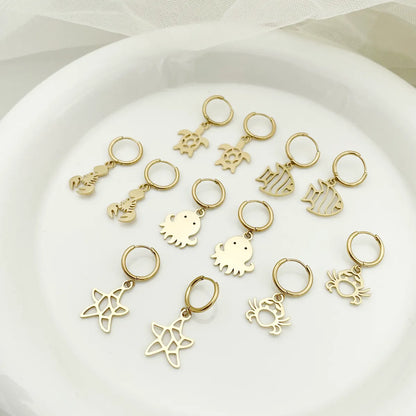 1 Pair Simple Style Animal Cross Airplane Plating Stainless Steel 14k Gold Plated Earrings