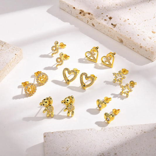 1 Pair Simple Style Animal Star Heart Shape Plating Inlay Stainless Steel Diamond Gold Plated Ear Studs