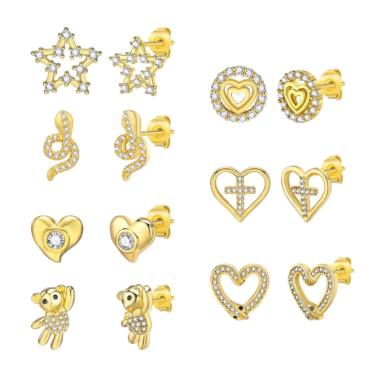 1 Pair Simple Style Animal Star Heart Shape Plating Inlay Stainless Steel Diamond Gold Plated Ear Studs