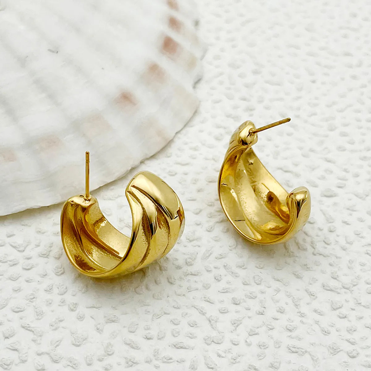 1 Pair Simple Style Artistic Commute Lines Layered Polishing Plating Stainless Steel Gold Plated Ear Studs