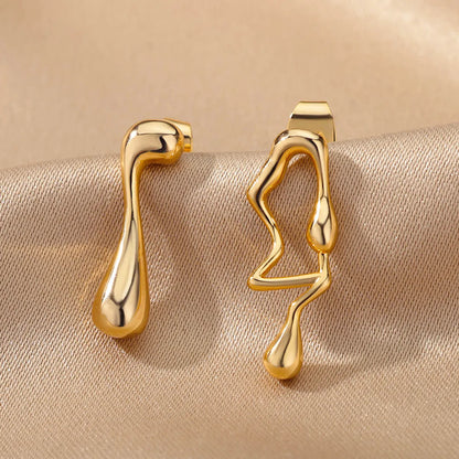 1 Pair Simple Style Artistic Flame Asymmetrical Plating Copper 18k Gold Plated Drop Earrings