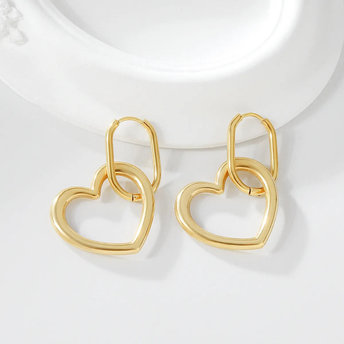 1 Pair Simple Style Artistic Heart Shape Stainless Steel Drop Earrings