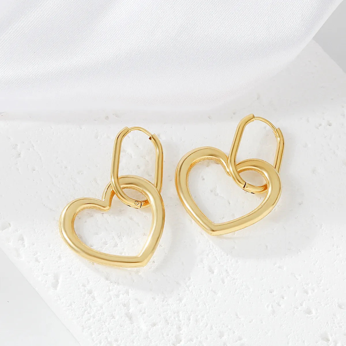 1 Pair Simple Style Artistic Heart Shape Stainless Steel Drop Earrings