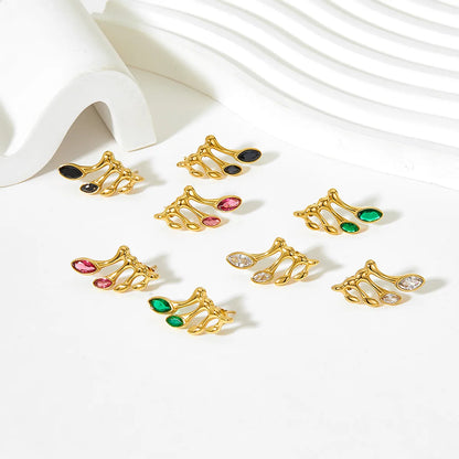 1 Pair Simple Style Artistic Leaf Plating Inlay Stainless Steel Zircon Gold Plated Ear Studs