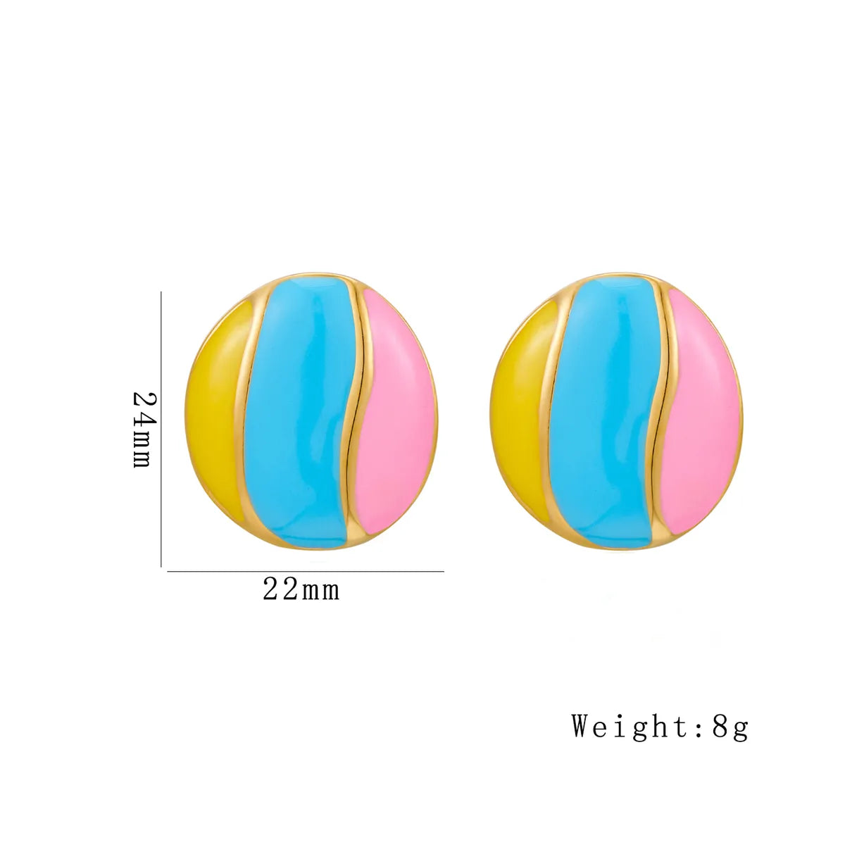 1 Pair Simple Style Artistic Round Color Block Enamel 304 Stainless Steel 18K Gold Plated Ear Studs