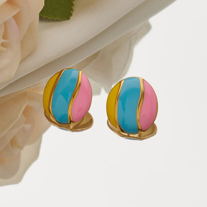 1 Pair Simple Style Artistic Round Color Block Enamel 304 Stainless Steel 18K Gold Plated Ear Studs