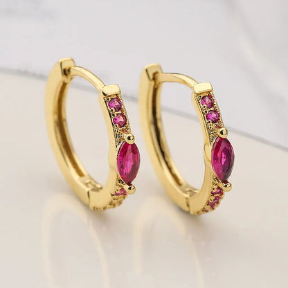 1 Pair Simple Style Artistic Round Copper Plating Inlay Zircon 18k Gold Plated Hoop Earrings