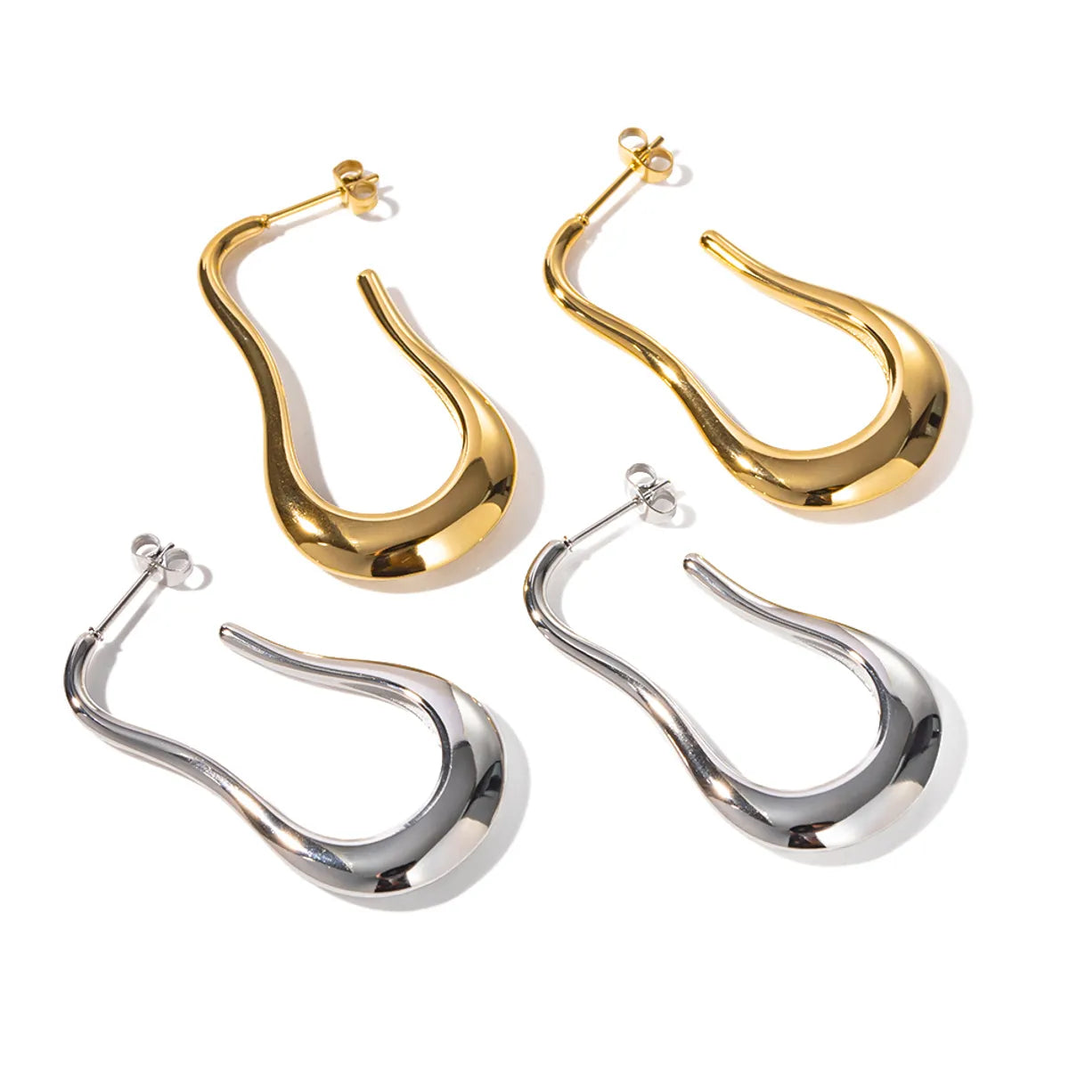 1 Pair Simple Style Artistic U Shape Water Droplets Plating Stainless Steel Gold Plated Ear Studs