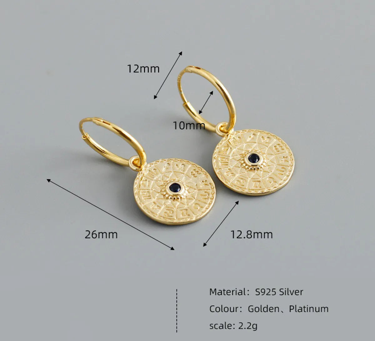 1 Pair Simple Style Astrolabe Plating Sterling Silver 18k Gold Plated White Gold Plated Drop Earrings