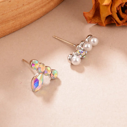 1 Pair Simple Style Asymmetrical Asymmetrical Plating Alloy Pearl Diamond White Gold Plated Ear Studs