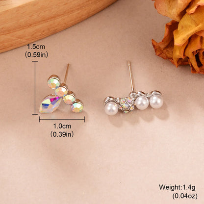 1 Pair Simple Style Asymmetrical Asymmetrical Plating Alloy Pearl Diamond White Gold Plated Ear Studs