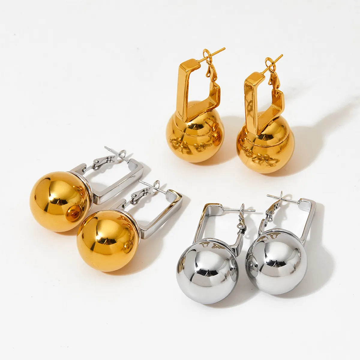 1 Pair Simple Style Ball Polishing Plating Stainless Steel 14k Gold Plated White Gold Plated Gold Plated Drop Earrings