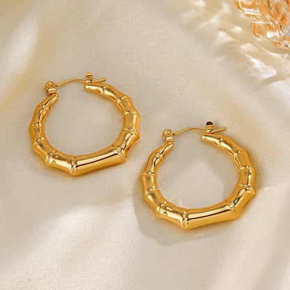 1 Pair Simple Style Bamboo Joint Solid Color Plating Stainless Steel 18K Gold Plated Earrings