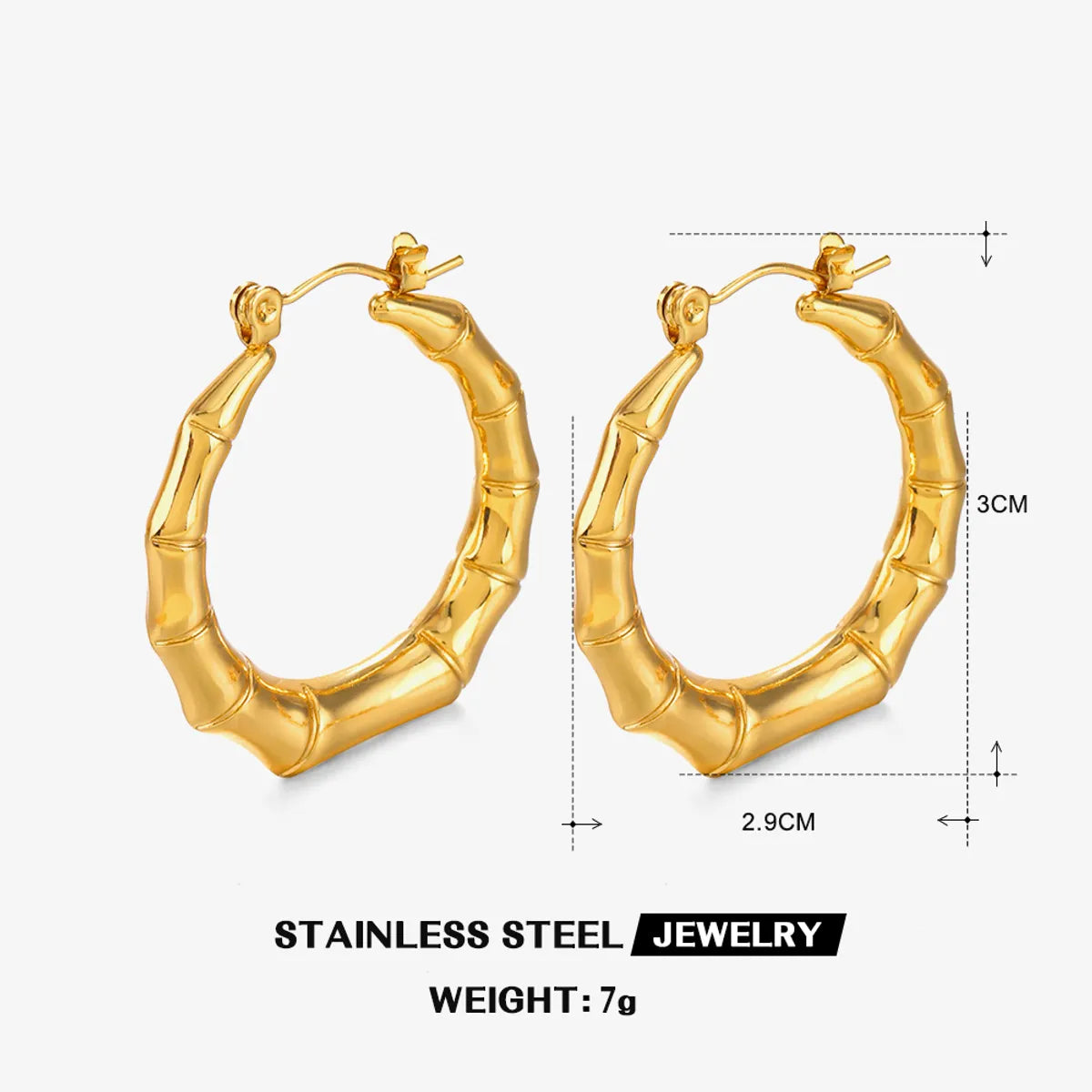 1 Pair Simple Style Bamboo Joint Solid Color Plating Stainless Steel 18K Gold Plated Earrings