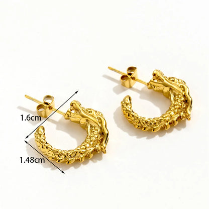 1 Pair Simple Style Bamboo Twist Dragon Plating Stainless Steel 18k Gold Plated Hoop Earrings