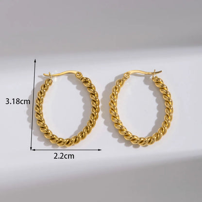 1 Pair Simple Style Bamboo Twist Dragon Plating Stainless Steel 18k Gold Plated Hoop Earrings