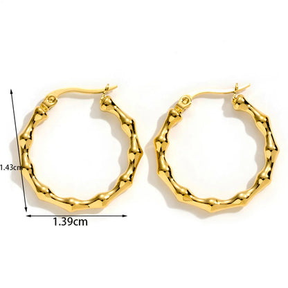 1 Pair Simple Style Bamboo Twist Dragon Plating Stainless Steel 18k Gold Plated Hoop Earrings