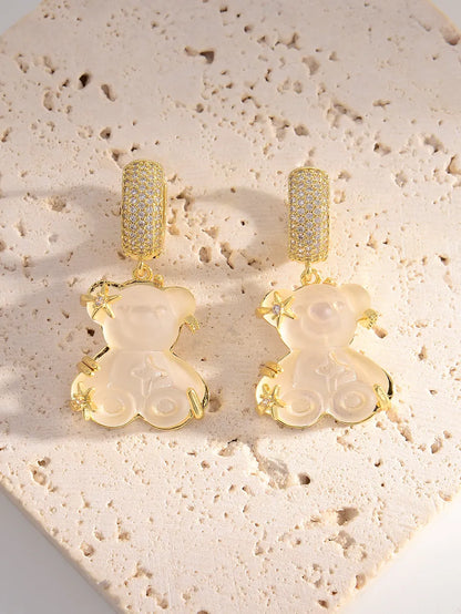 1 Pair Simple Style Bear Inlay Copper Rhinestones 18k Gold Plated Drop Earrings