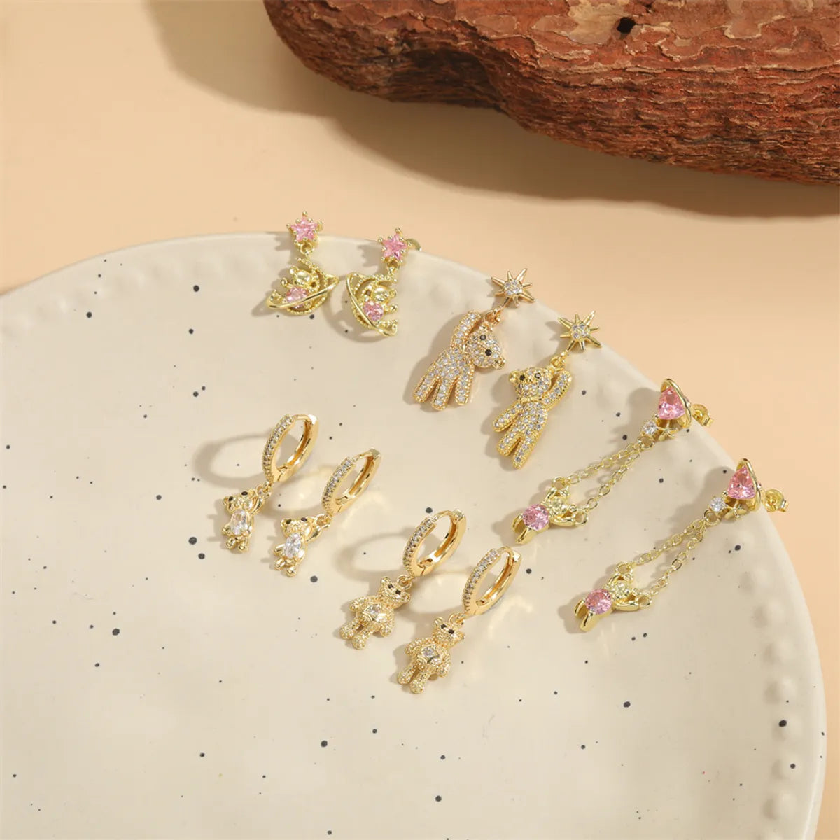 1 Pair Simple Style Bear Plating Chain Inlay Copper Zircon 14k Gold Plated Drop Earrings