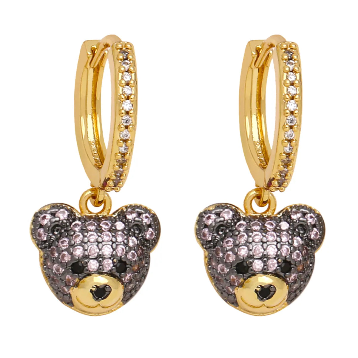 1 Pair Simple Style Bear Plating Inlay Copper Zircon 18k Gold Plated Drop Earrings