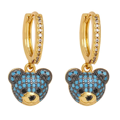 1 Pair Simple Style Bear Plating Inlay Copper Zircon 18k Gold Plated Drop Earrings