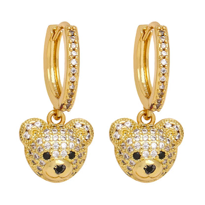 1 Pair Simple Style Bear Plating Inlay Copper Zircon 18k Gold Plated Drop Earrings