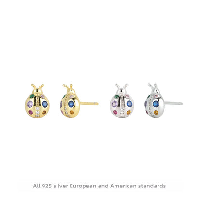 1 Pair Simple Style Beetles Plating Inlay Sterling Silver Zircon White Gold Plated Gold Plated Ear Studs