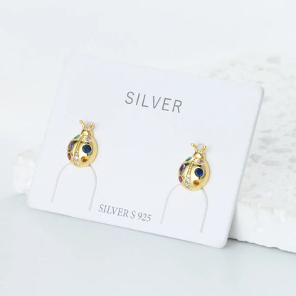 1 Pair Simple Style Beetles Plating Inlay Sterling Silver Zircon White Gold Plated Gold Plated Ear Studs