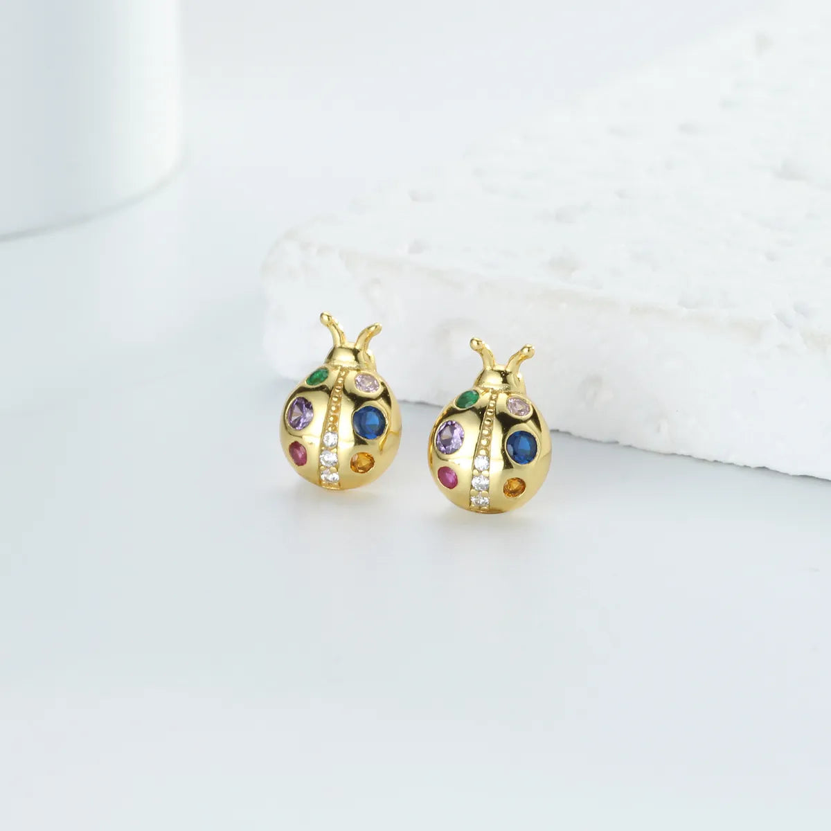 1 Pair Simple Style Beetles Plating Inlay Sterling Silver Zircon White Gold Plated Gold Plated Ear Studs