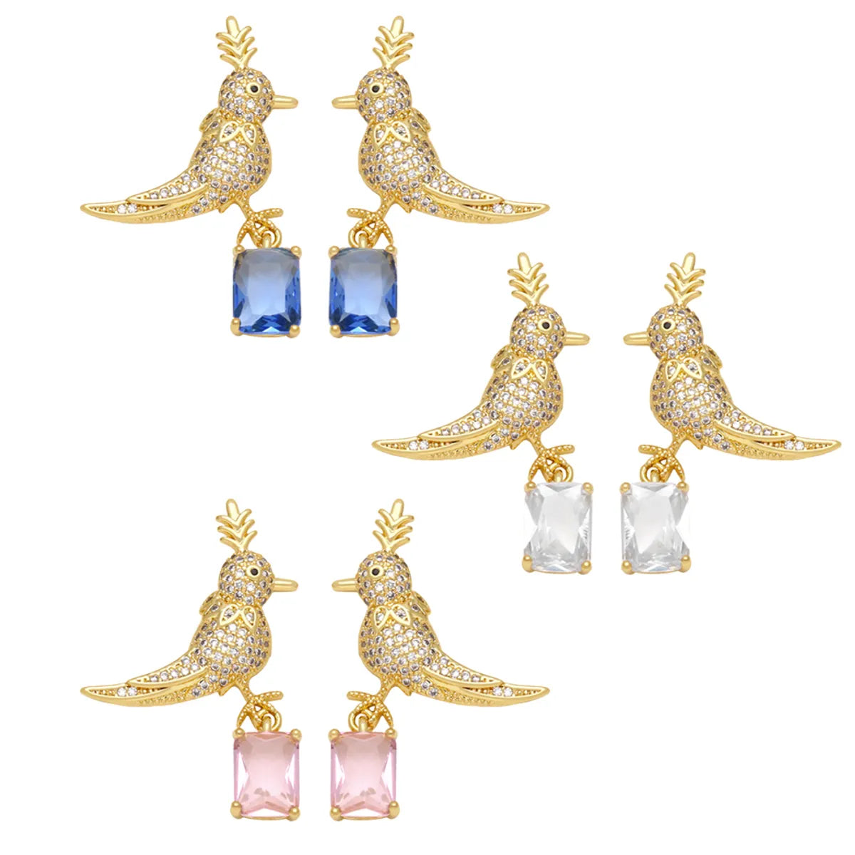 1 Pair Simple Style Bird Plating Inlay Copper Zircon 18k Gold Plated Drop Earrings