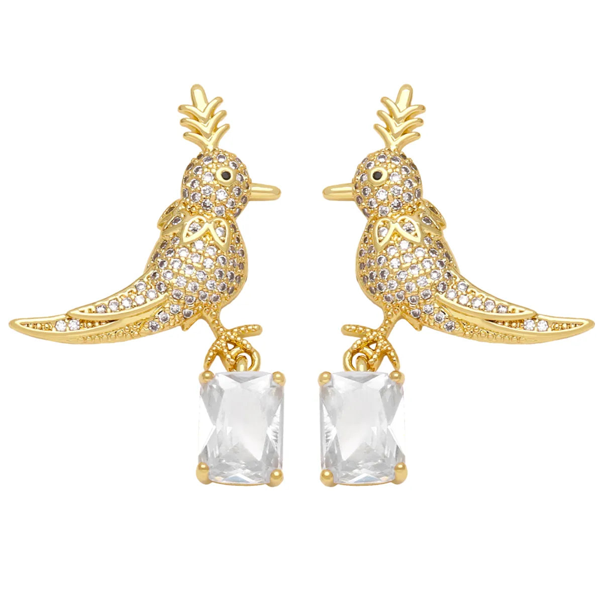 1 Pair Simple Style Bird Plating Inlay Copper Zircon 18k Gold Plated Drop Earrings