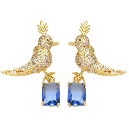 1 Pair Simple Style Bird Plating Inlay Copper Zircon 18k Gold Plated Drop Earrings