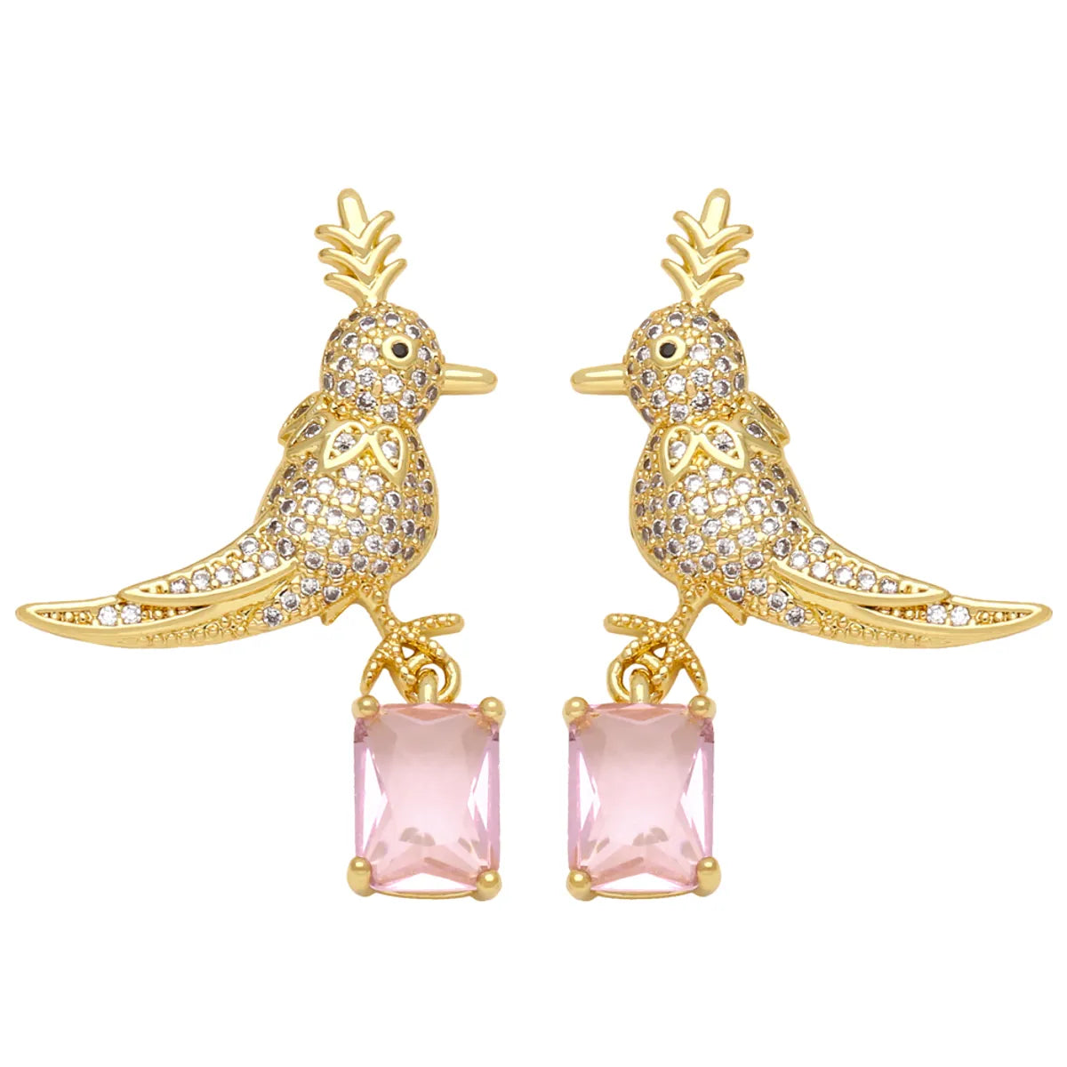 1 Pair Simple Style Bird Plating Inlay Copper Zircon 18k Gold Plated Drop Earrings