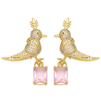 1 Pair Simple Style Bird Plating Inlay Copper Zircon 18k Gold Plated Drop Earrings