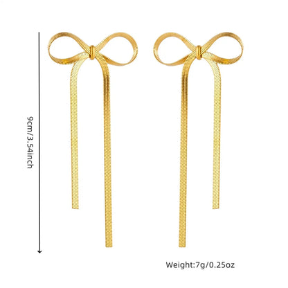 1 Pair Simple Style Bow Knot 304 Stainless Steel 18K Gold Plated Drop Earrings