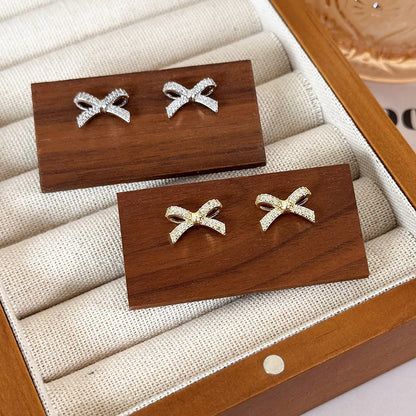 1 Pair Simple Style Bow Knot Copper Ear Studs