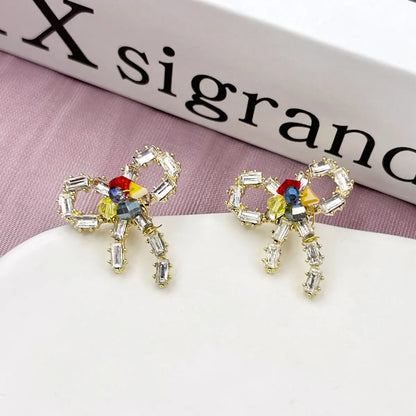 1 Pair Simple Style Bow Knot Inlay Alloy Zircon Ear Studs