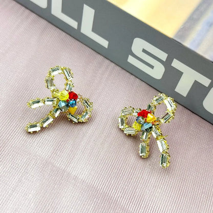 1 Pair Simple Style Bow Knot Inlay Alloy Zircon Ear Studs