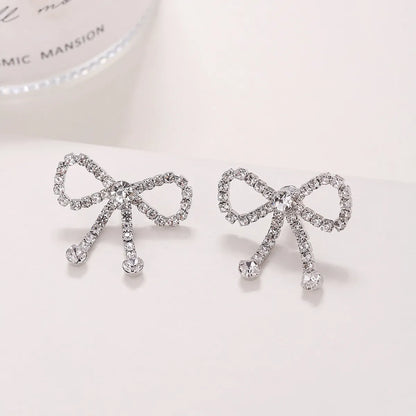 1 Pair Simple Style Bow Knot Inlay Copper Zircon Ear Studs