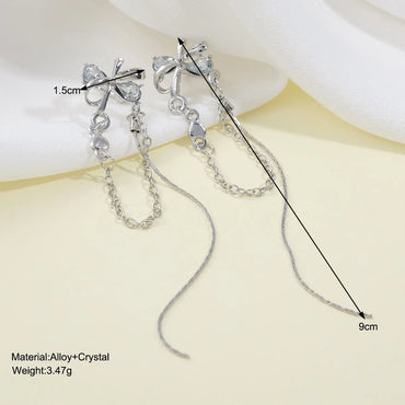 1 Pair Simple Style Bow Knot Inlay Metal Zircon Drop Earrings