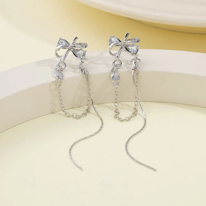 1 Pair Simple Style Bow Knot Inlay Metal Zircon Drop Earrings