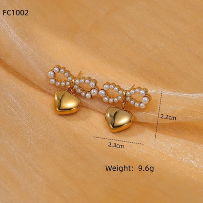 1 Pair Simple Style Bow Knot Plating 304 Stainless Steel Artificial Pearl Earrings